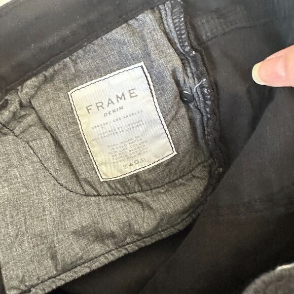 Frame Jet Black Denim Le Skinny de Jeanne Distressed Jean Mid-Rise Raw Hem 27 - Picture 11 of 15